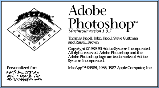 Welcome splash in Adobe Photoshop 1.0.7
