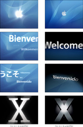 Shots from welcome movies of Mac OS X Panther (left) and Tiger (right)