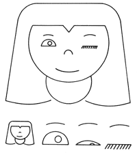 Figure 16. Winking girl, “Nefertite,” and her component parts.