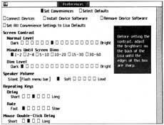Figure 12-2: The Convenience Settings... Dialog Box. This lets you customize many of Lisa&rsquo;s characteristics to suit your personal tastes.