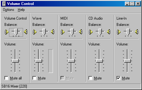 Volume level in Windows 98 SE (Volume Control)