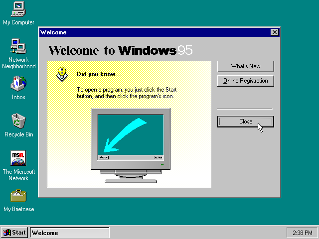 First run in Windows 95. The screenshot has an extra border (remove)(show).