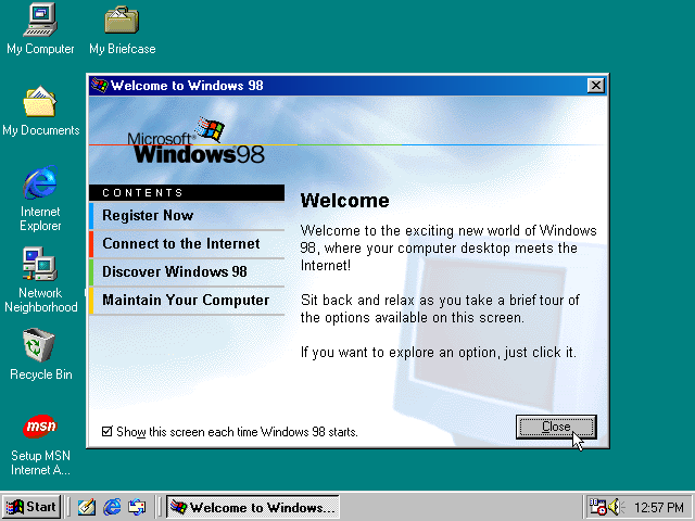 First run in Windows 98 SE