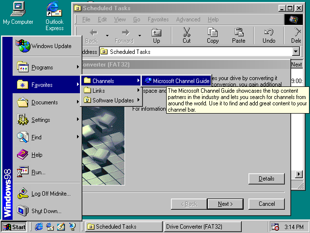 Desktop with applications in Windows 98.