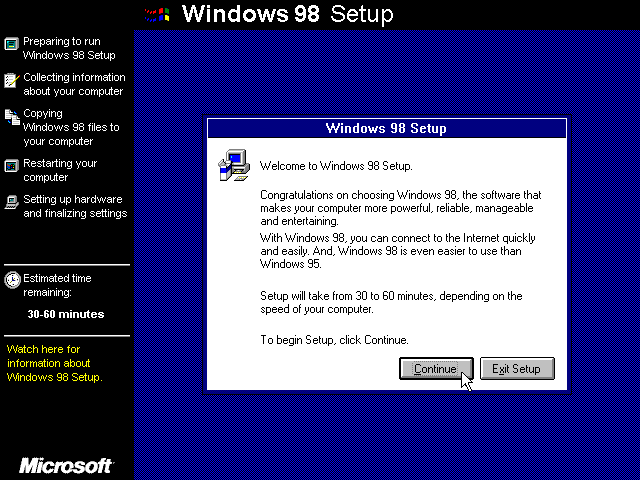 Welcome screen in Windows 98 SE