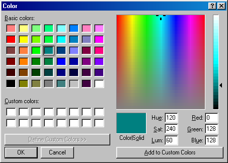 Colour selector in Windows 98 SE