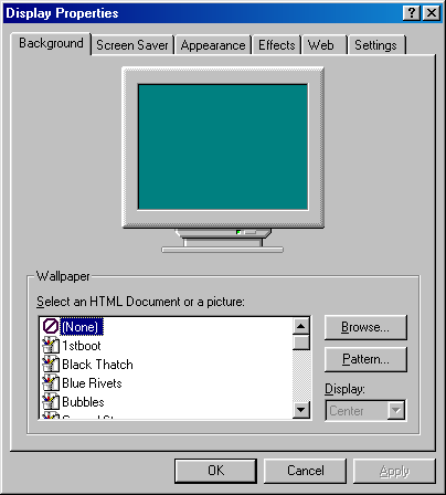 Appearance in Windows 98 SE (Display Properties)