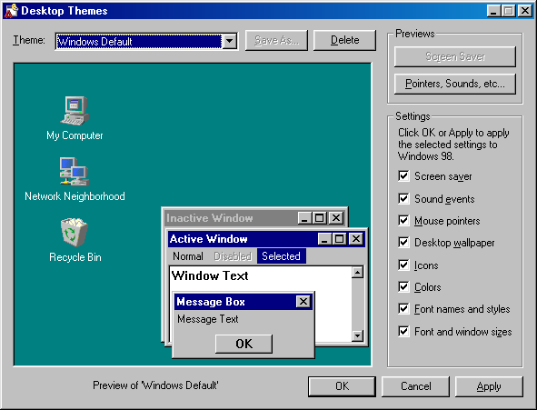 Desktop themes in Windows 98 (Desktop Themes)