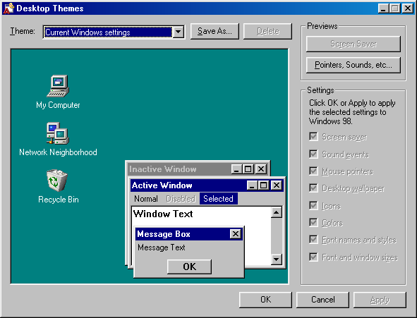 Desktop themes in Windows 98 SE (Desktop Themes)