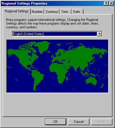 International in Windows 98 SE