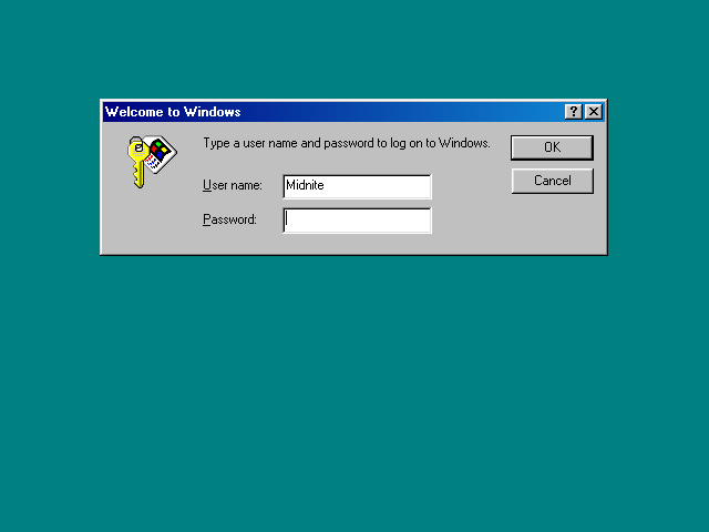 Login screen in Windows 98 SE