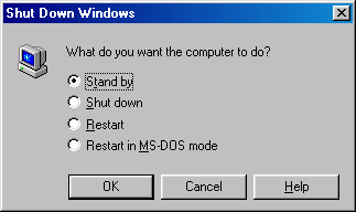 Shutdown window in Windows 98 SE