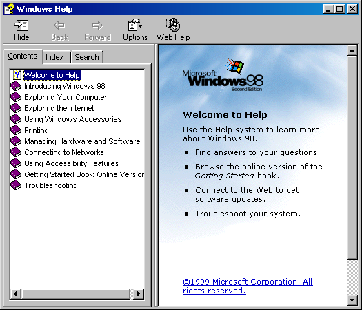 Help in Windows 98 SE (Windows Help)