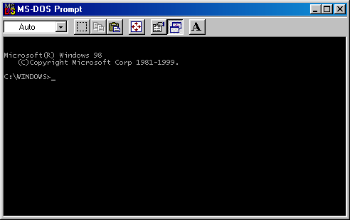 Command prompt in Windows 98 SE (MS-DOS Prompt)