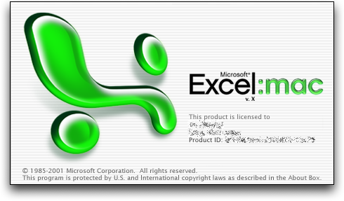 Splash in Microsoft Excel v. X