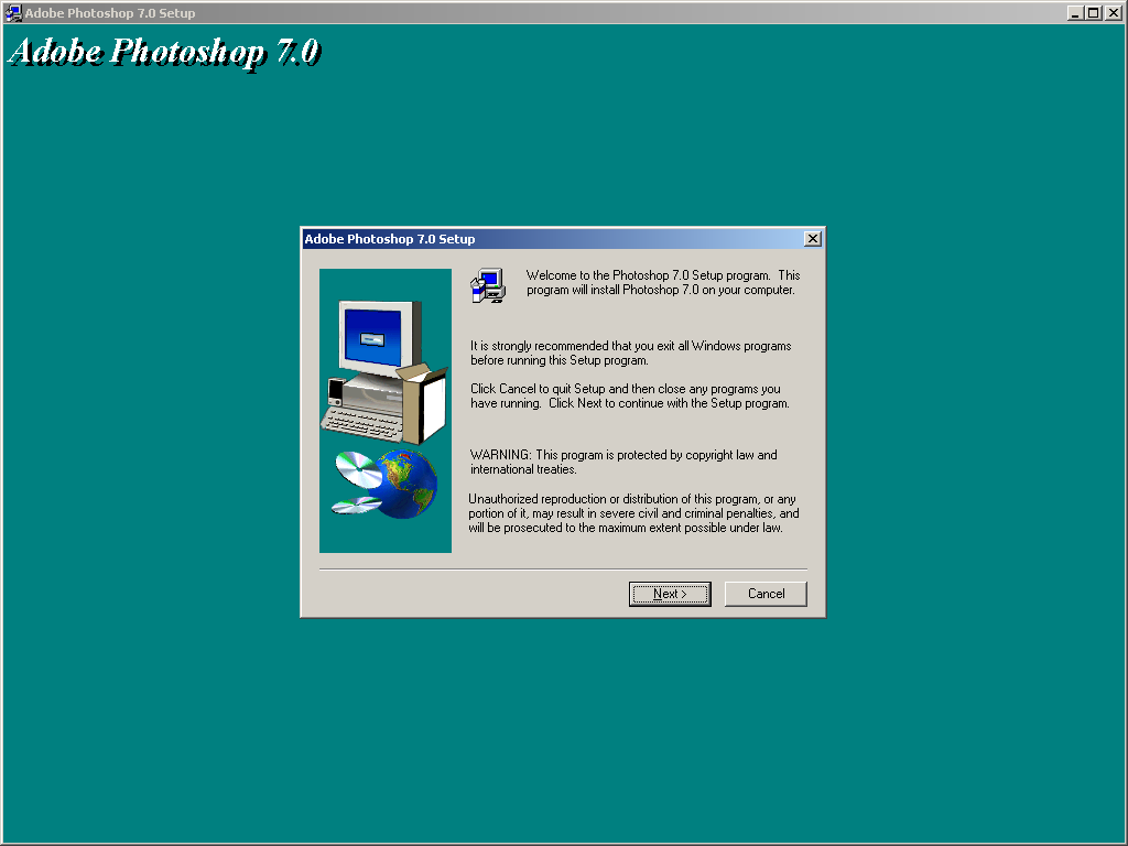 Welcome screen in Adobe Photoshop 7.0